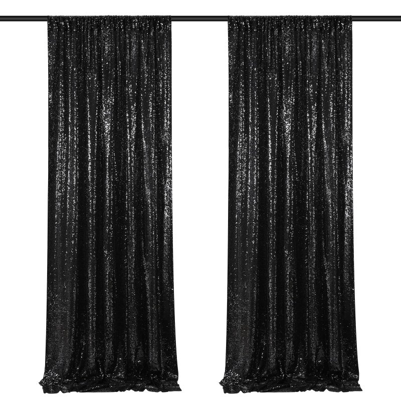 SoarDream Black Backdrop Curtains for Parties 2 Pcs 2ftx8ft Sequin Party Backdrop Seamless Photography Background Christmas Party Decoration Halloween Decoration - Image 1